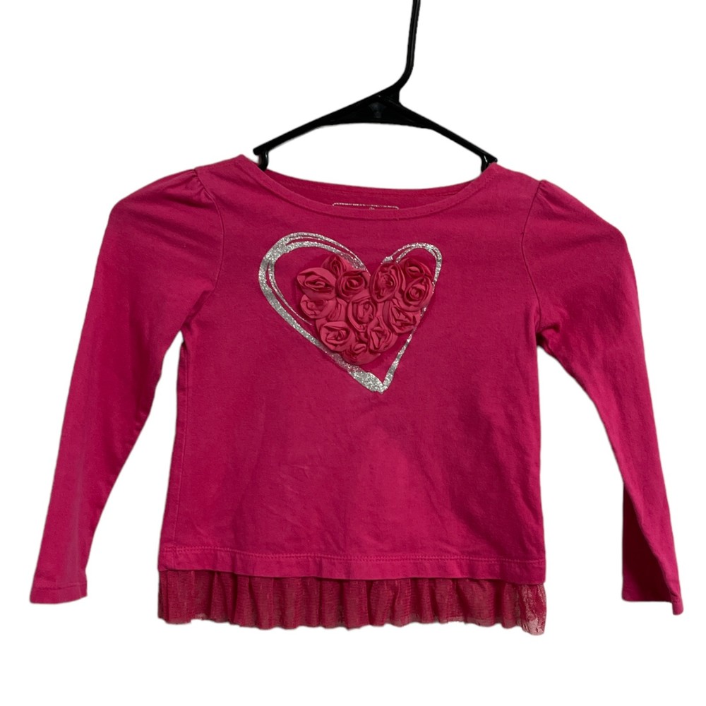 So Jenni Little Girls Long Sleeve Shirt Size 4T Hot Pink 3D Rose Lace Flare